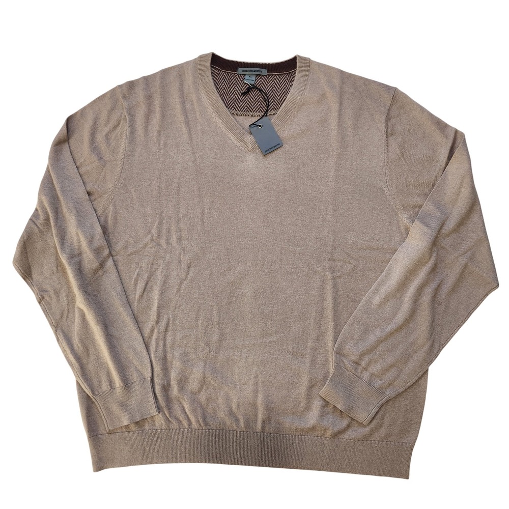 Johnston & Murphy Mens XL Khaki Silk Angora Blend V-Neck Sweater NWT Preppy